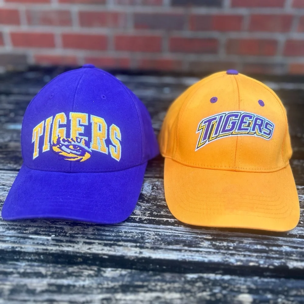 Pair (2) of Captivating Headwear LSU Tigers Adjustable Baseball Hats Purple Gold